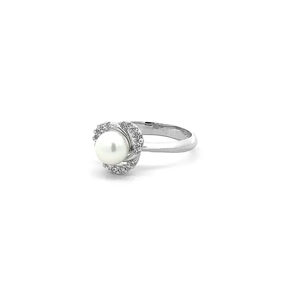 Goldring mit Perle und Zirkonen