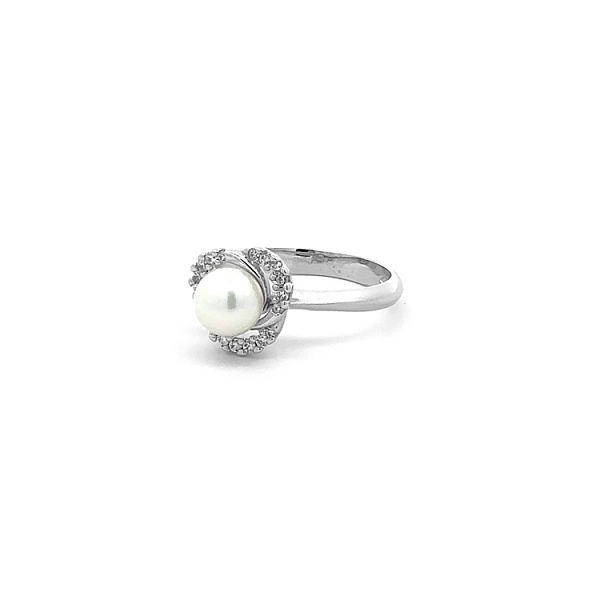 Goldring mit Perle und Zirkonen