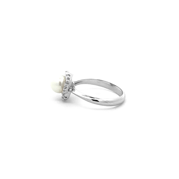 Goldring mit Perle und Zirkonen