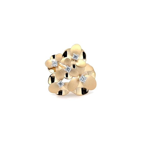 Blumenring aus Gelbgold mit feinem Zirkon-Glanz