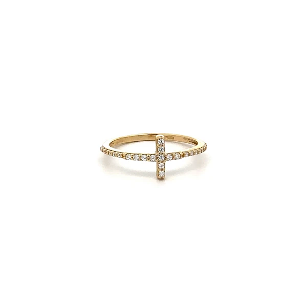 Goldring Kreuz mit Zirkonen