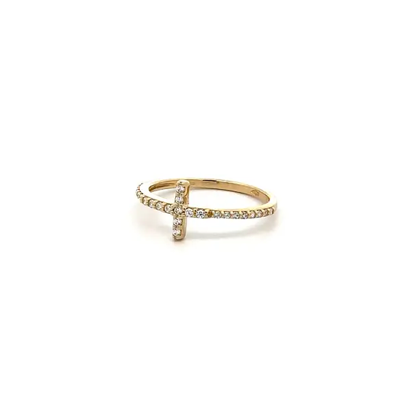 Goldring Kreuz mit Zirkonen