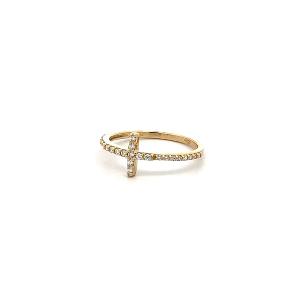 Goldring Kreuz mit Zirkonen