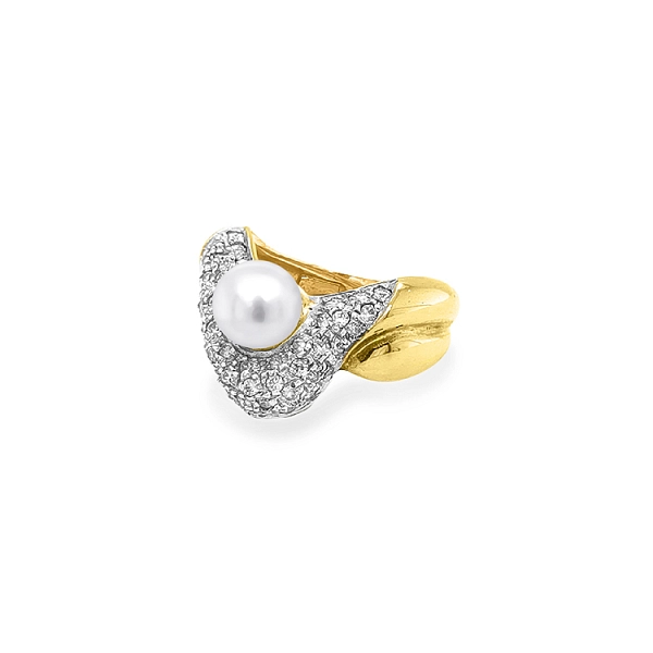 Goldring mit Perle und Zirkonen