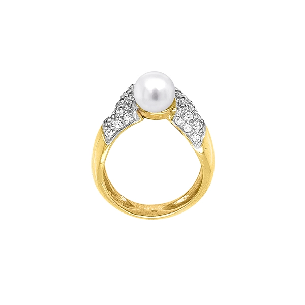 Goldring mit Perle und Zirkonen