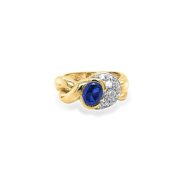 Exklusiver Goldring mit Saphir und Zirkonia