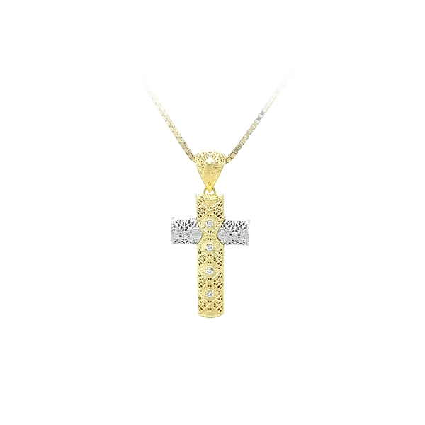 Kreuz aus Kombinationsgold mit Zirkonen