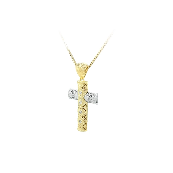 Kreuz aus Kombinationsgold mit Zirkonen