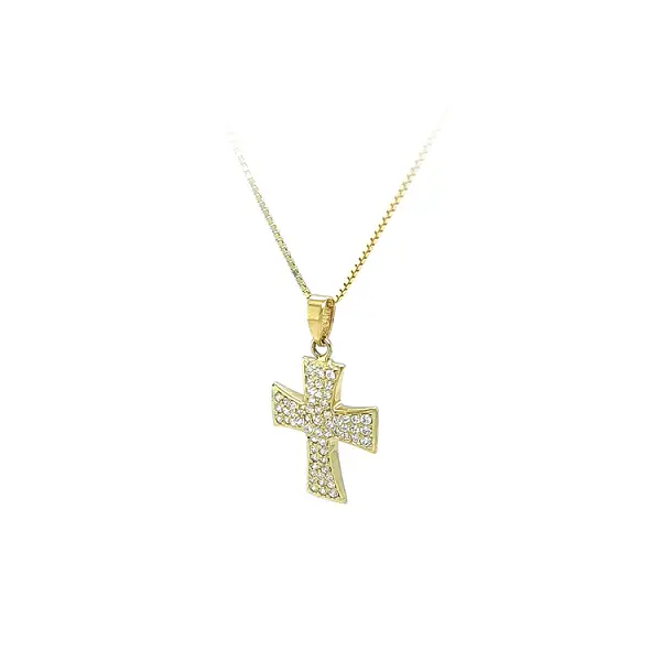 Gold-Anhänger Kreuz mit Zirkonen