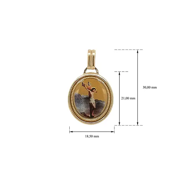 Medaillon aus poliertem Gelbgold mit Christus am Kreuz