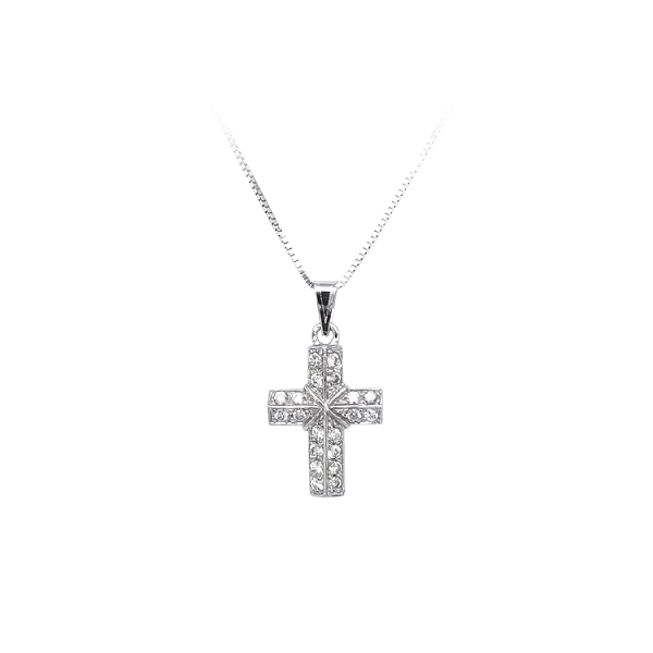Anhänger Kreuz mit Zirkonen aus Weißgold