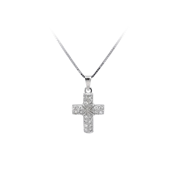 Anhänger Kreuz mit Zirkonen aus Weißgold