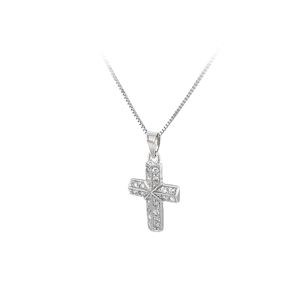 Anhänger Kreuz mit Zirkonen aus Weißgold