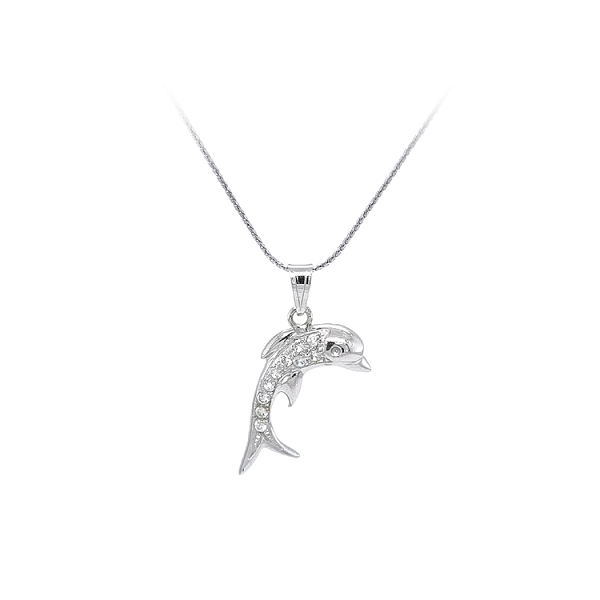 Anhänger Delphin mit Zirkonen aus Weißgold