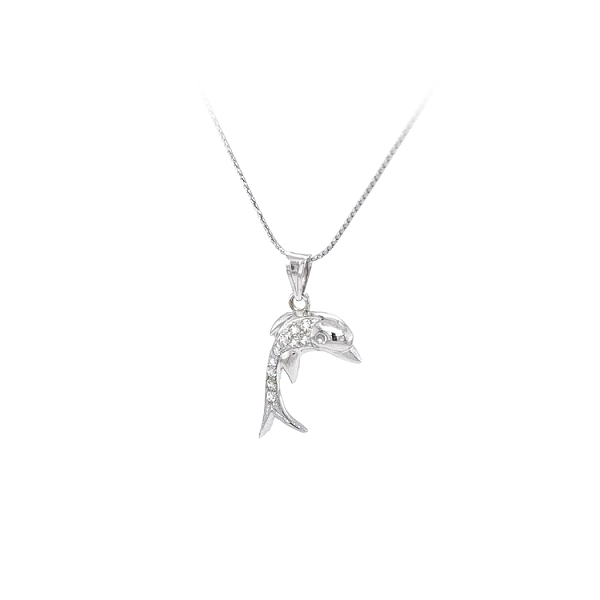 Anhänger Delphin mit Zirkonen aus Weißgold