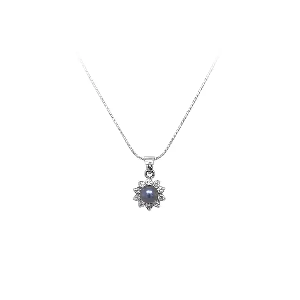 Anhänger mit Perle und Zirkonen Weißgold