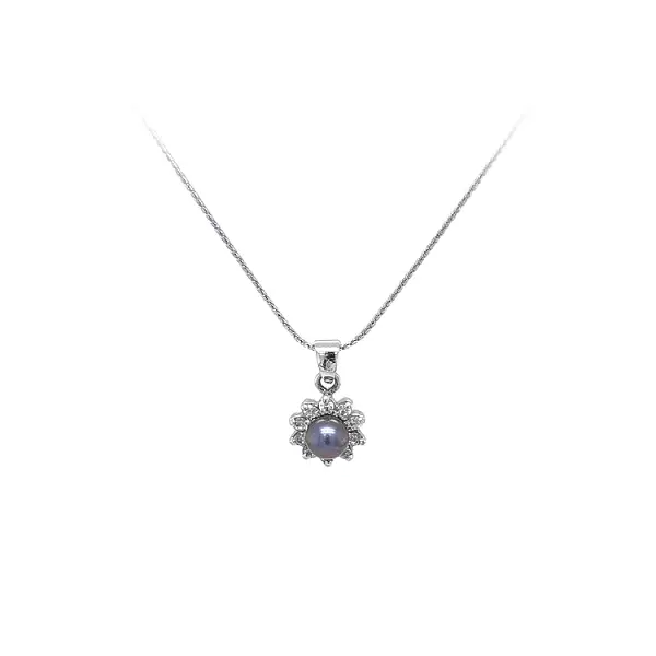 Anhänger mit Perle und Zirkonen Weißgold