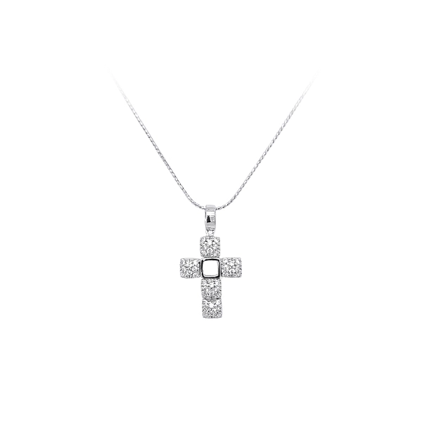 Anhänger Kreuz mit Zirkonen aus Weißgold