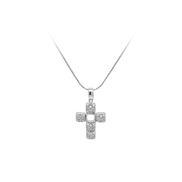 Anhänger Kreuz mit Zirkonen aus Weißgold