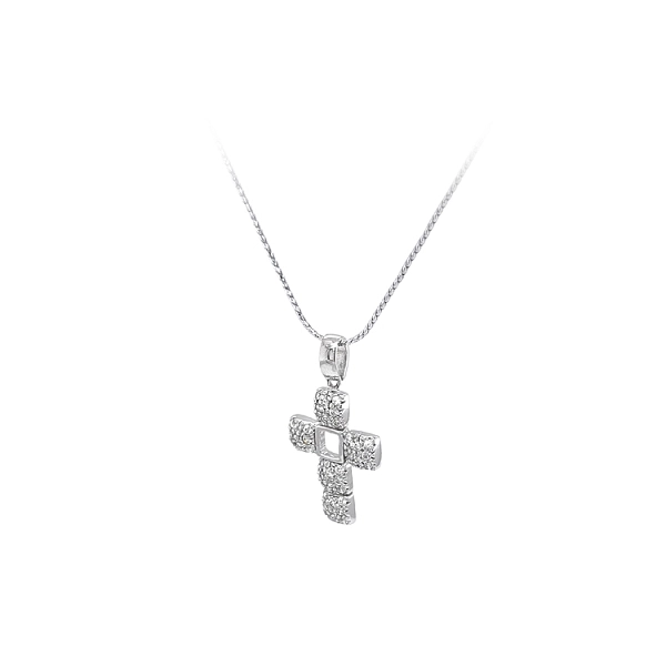 Anhänger Kreuz mit Zirkonen aus Weißgold