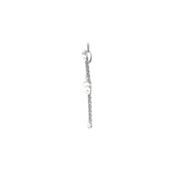 Anhänger Kreuz mit Perle und Zirkonen aus Weißgold