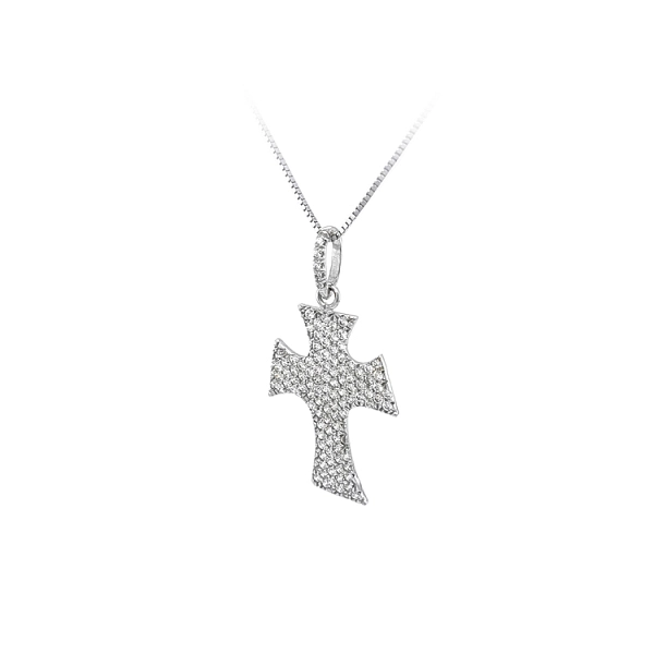 Anhänger Kreuz mit Zirkonen aus Weißgold