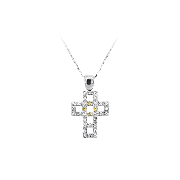 Anhänger Kreuz mit Zirkonen aus Weißgold