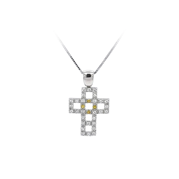Anhänger Kreuz mit Zirkonen aus Weißgold