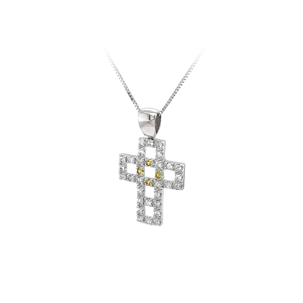 Anhänger Kreuz mit Zirkonen aus Weißgold
