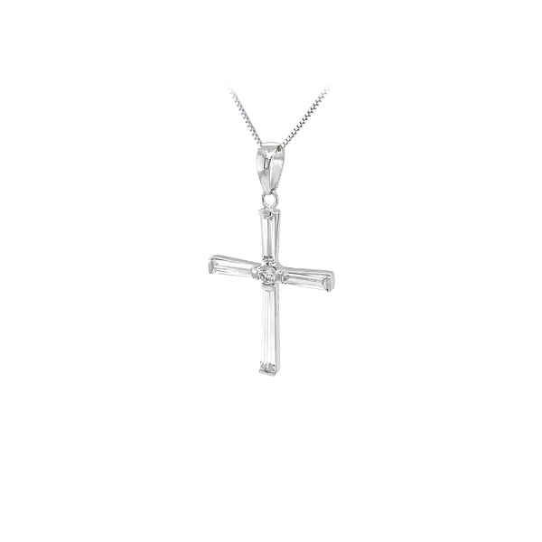 Anhänger Kreuz mit Zirkonen aus Weißgold