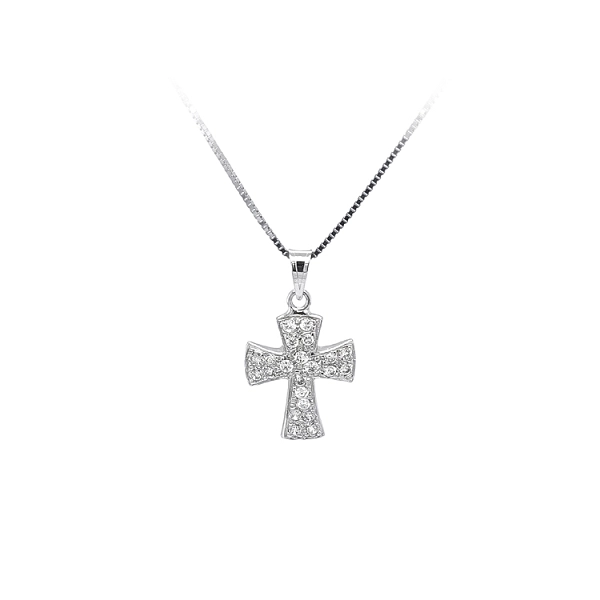 Anhänger Kreuz mit Zirkonen aus Weißgold