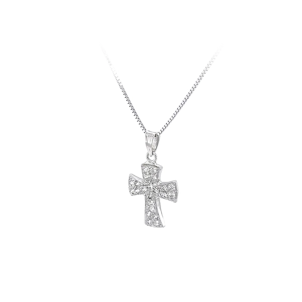 Anhänger Kreuz mit Zirkonen aus Weißgold