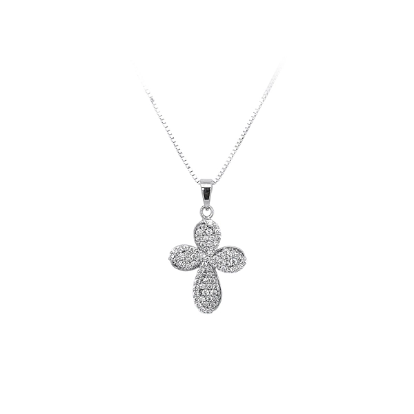 Anhänger Kreuz mit Zirkonen aus Weißgold