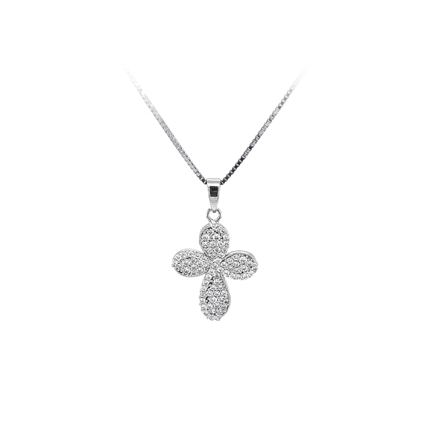 Anhänger Kreuz mit Zirkonen aus Weißgold