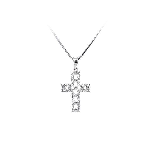 Anhänger Kreuz mit Zirkonen Weißgold