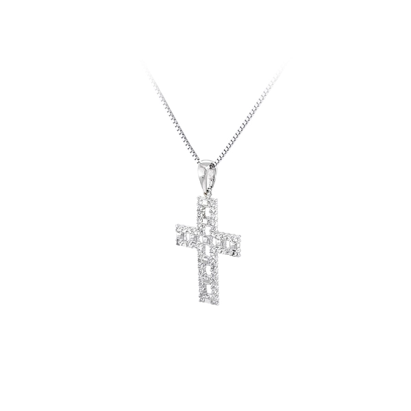 Anhänger Kreuz mit Zirkonen Weißgold