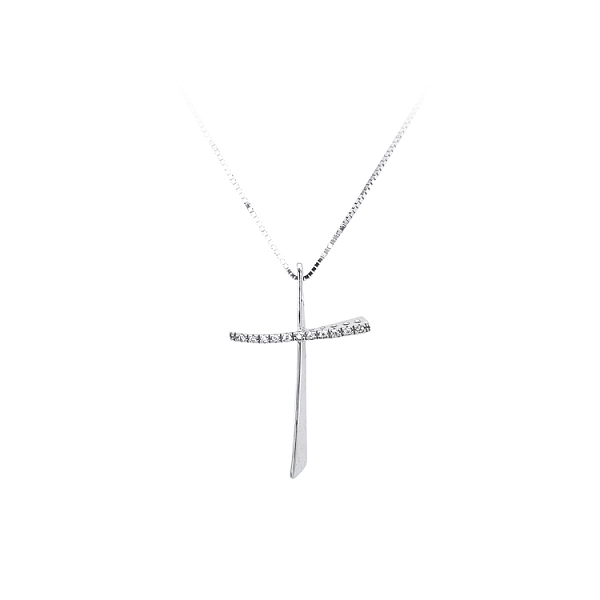 Anhänger Kreuz mit Zirkonen aus Weißgold