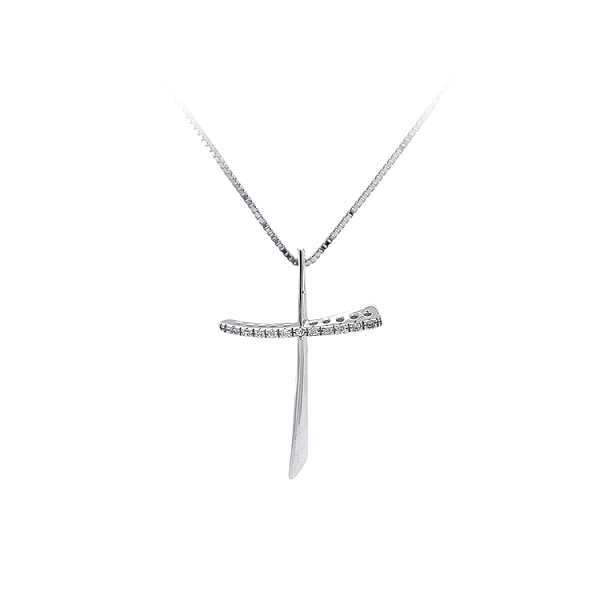 Anhänger Kreuz mit Zirkonen aus Weißgold
