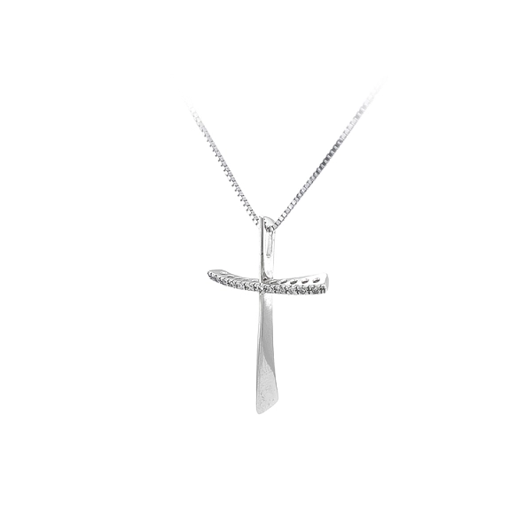 Anhänger Kreuz mit Zirkonen aus Weißgold