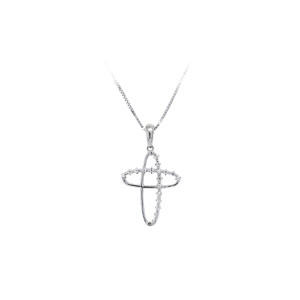 Anhänger Kreuz mit Zirkonen aus Weißgold
