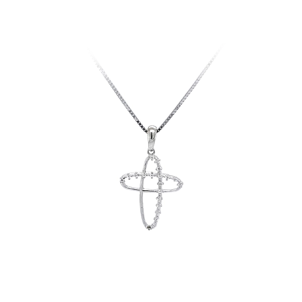 Anhänger Kreuz mit Zirkonen aus Weißgold