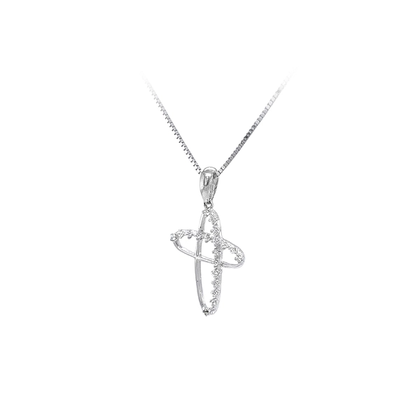 Anhänger Kreuz mit Zirkonen aus Weißgold