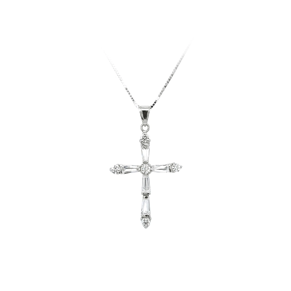 Anhänger Kreuz mit Zirkonen aus Weißgold