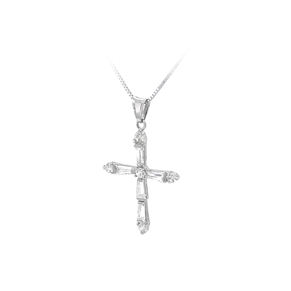 Anhänger Kreuz mit Zirkonen aus Weißgold
