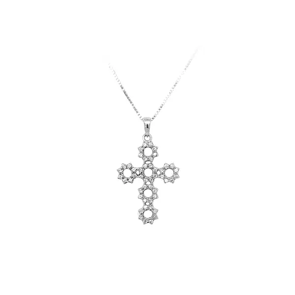 Anhänger Kreuz mit Zirkonen aus Weißgold