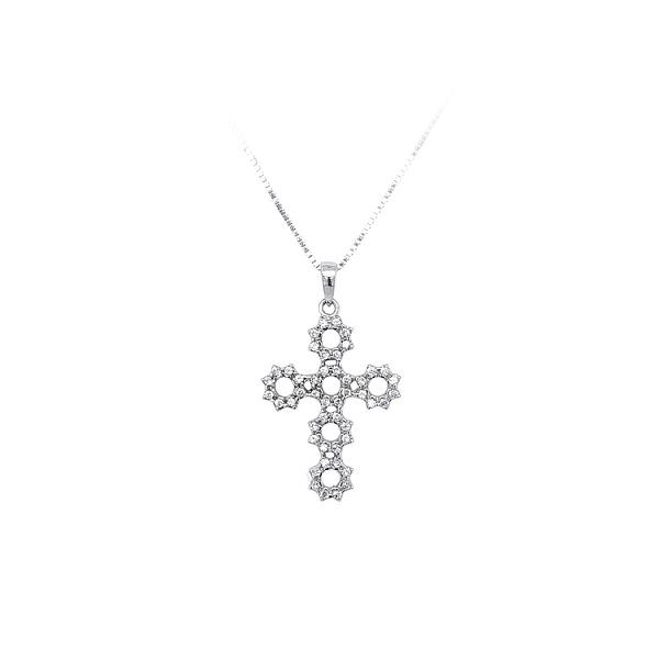 Anhänger Kreuz mit Zirkonen aus Weißgold