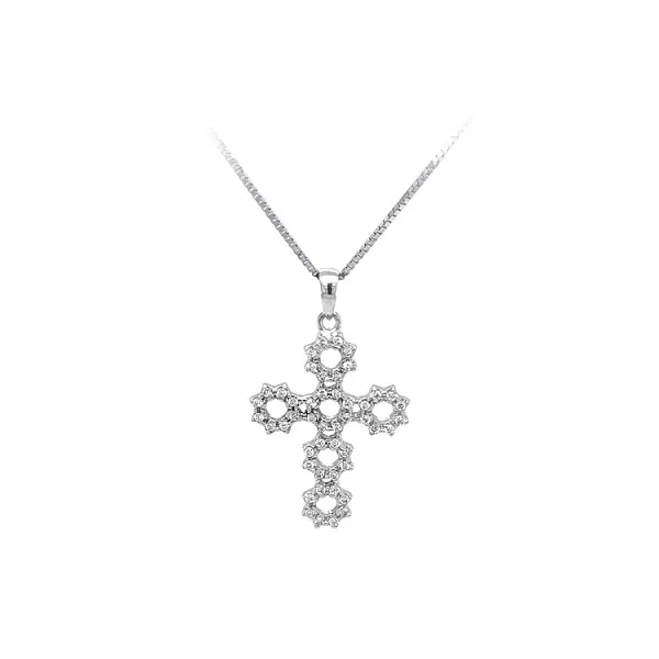 Anhänger Kreuz mit Zirkonen aus Weißgold