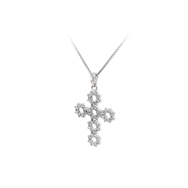 Anhänger Kreuz mit Zirkonen aus Weißgold