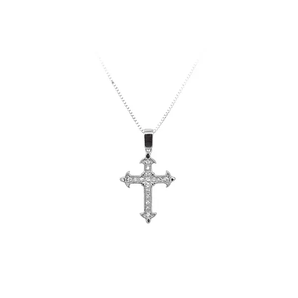 Anhänger Kreuz mit Zirkonen aus Weißgold