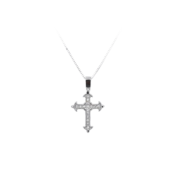 Anhänger Kreuz mit Zirkonen aus Weißgold